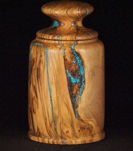 Turquoise inlay in turned wood