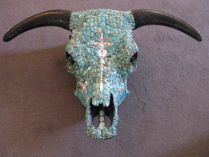 Turquoise inlaid cow skull